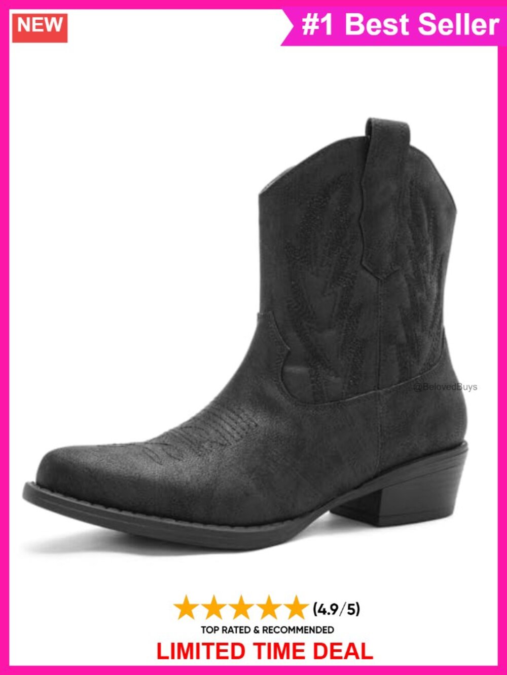 Women's Snip Toe Western Ankle Boots Faux Leather Zip Cowboy Booties